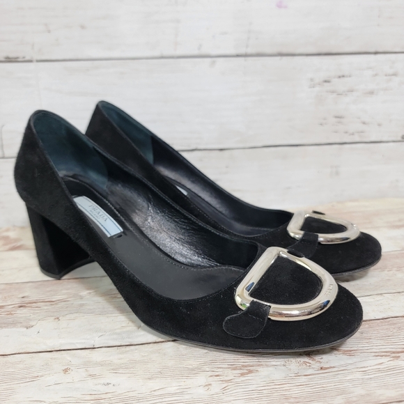 Prada black suede D-ring block heel pumps - Picture 13 of 14